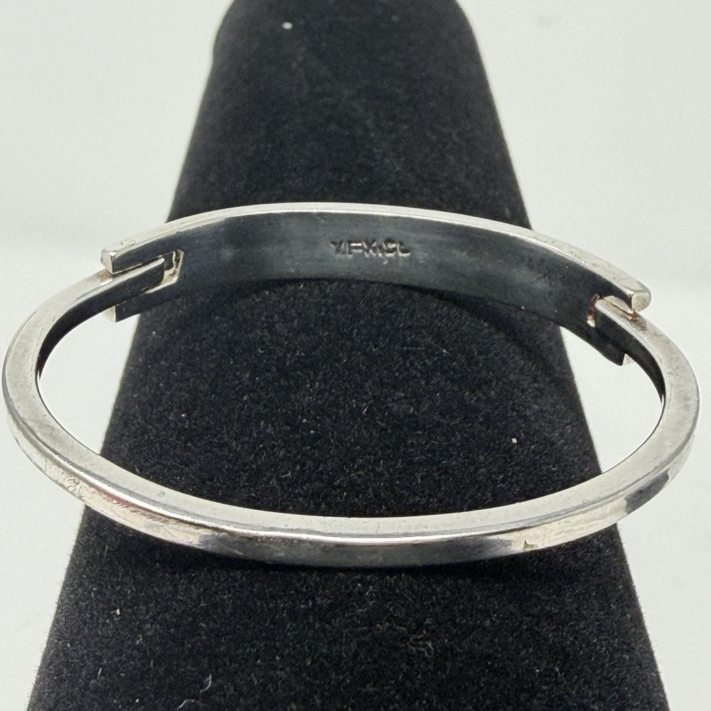 Vintage Mexico‎ 925 Sterling Silver Abalone Red Shell Inlay Hinged Cuff Bracelet - Picture 2 of 16
